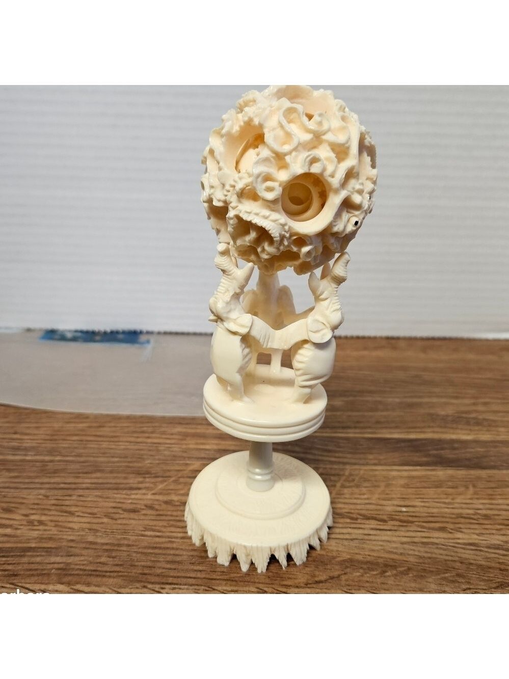 Vintage Chinese Puzzle Ball on Elephant Stand